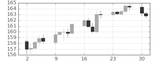 ユーロ/円の日足チャート(2024年12月)